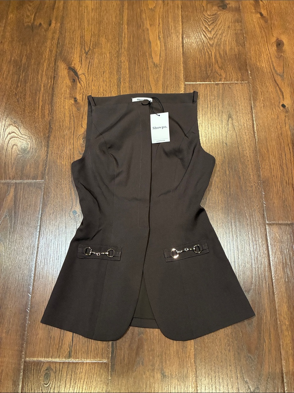 Showpo Brown Tailored Sleeveless Vest with Gold Hardware